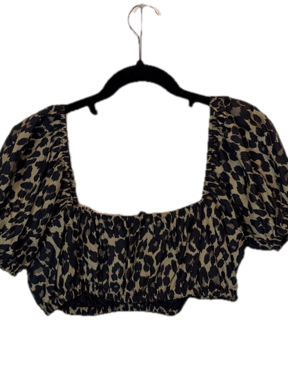 Nicole Miller Collection Women's Crop Top XL Leopard Puff Sleeve Animal Print - Picture 5 of 8
